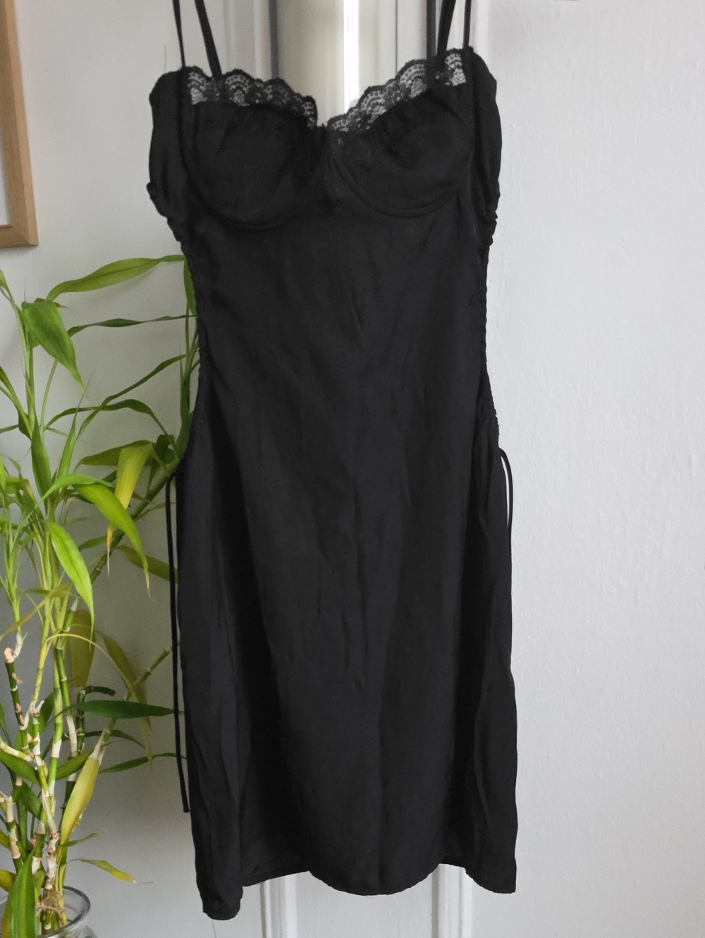 Black Lace-Trim Cutout Slip Dress